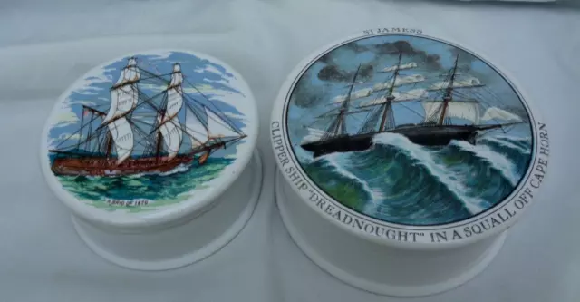 Vintage Porcelain pair of Trinket Box pots with lovely decorative  ship lids