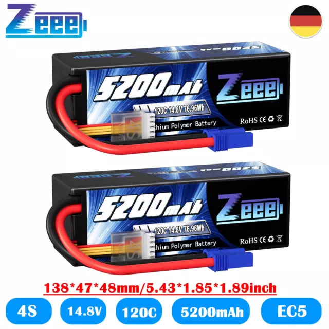 2x Zeee 4S Lipo Akku Batterie 14.8V 5200mAh 120C EC5 für RC Flugzeug Auto Truck