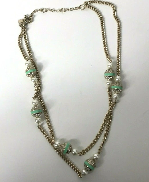 VTG J.Crew Necklace Gold Tone Collar Rhinestone Crystal Faux Pearl Mint 21 - 22"