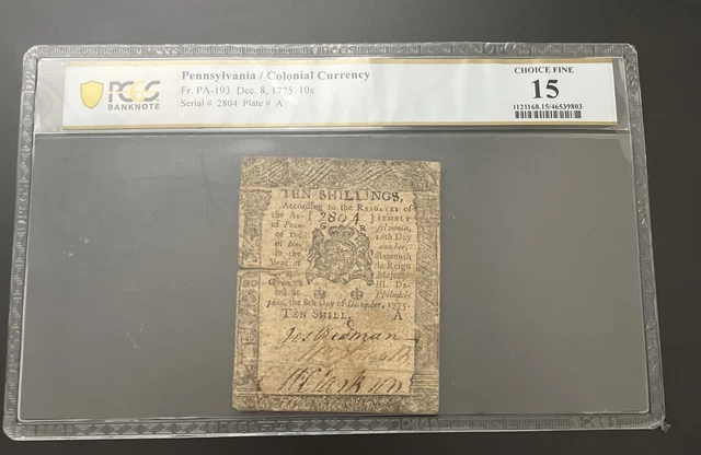 Continental Currency 1775 PCGS GRADED Choice-15 Pennsylvania