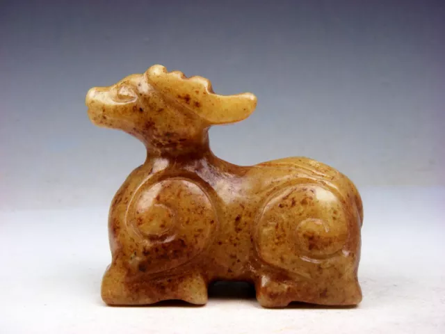 Old Nephrite Jade Carved Sculpture Ancient Monster Deer Seated #06081909