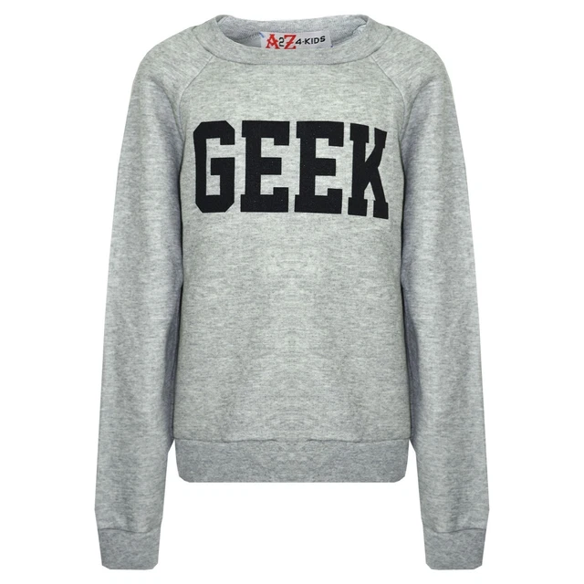 Bambine Grigio Top Geek Stampa Felpa Top Maglione Camicia New Età 7-13 Anni