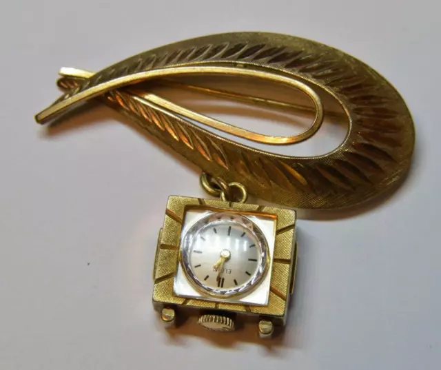 Elgin de Cuerda Mecánico 17 Joyas de Mujer Chapado de Oro Colgante Broche Reloj