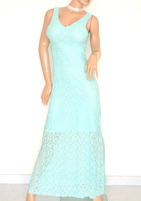 ABITO LUNGO VERDE donna vestito elegante PIZZO da sera damigella cerimonia E120