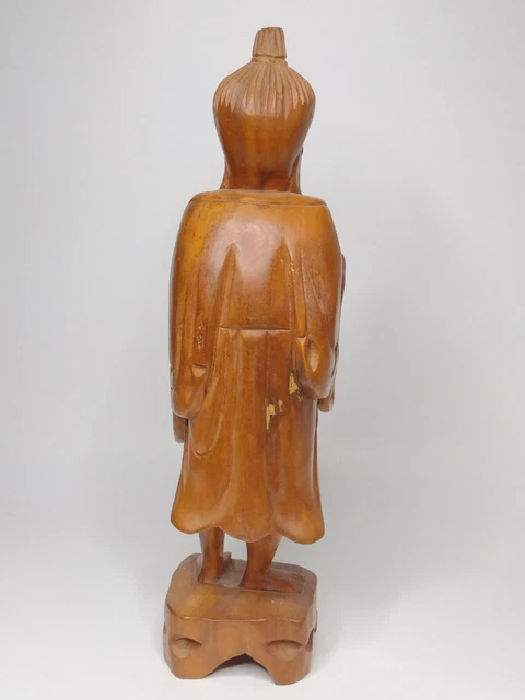 Vintage Asian Fisherman Hand Carved Boxwood Figurine - 12" Tall 3