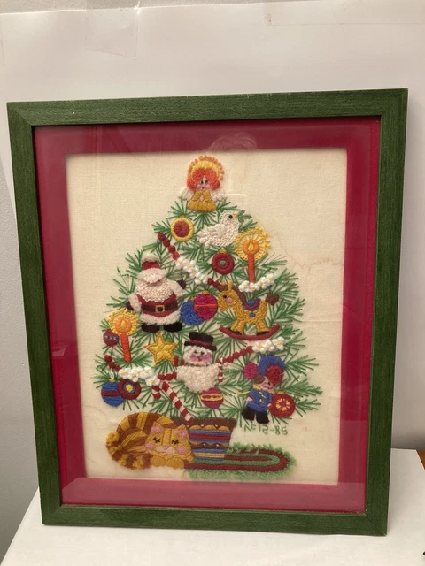 Crealla enmarcada cosida a mano bendiciones de Navidad árbol de Navidad foto vintage