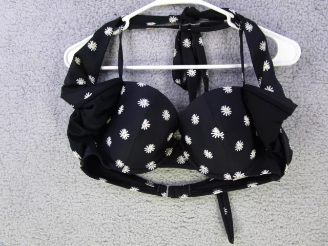 Old Navy Women's Bikini Top  Large L Black Underwire Swimwear Daisy Padded