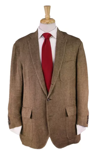 Polo Ralph Lauren ITALY Brown Woven Linen Patch Pocket 2-Btn Suit 46R