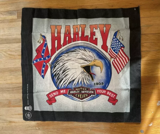 Vintage Harley Davidson Bandana Hankerchief "Send Me Your Best" 1980s 3D Emblem