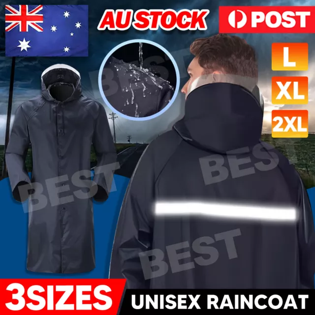 Waterproof Rain Jacket Coat Raincoat Hooded Long Trench Hiking Outdoor Unisex OZ