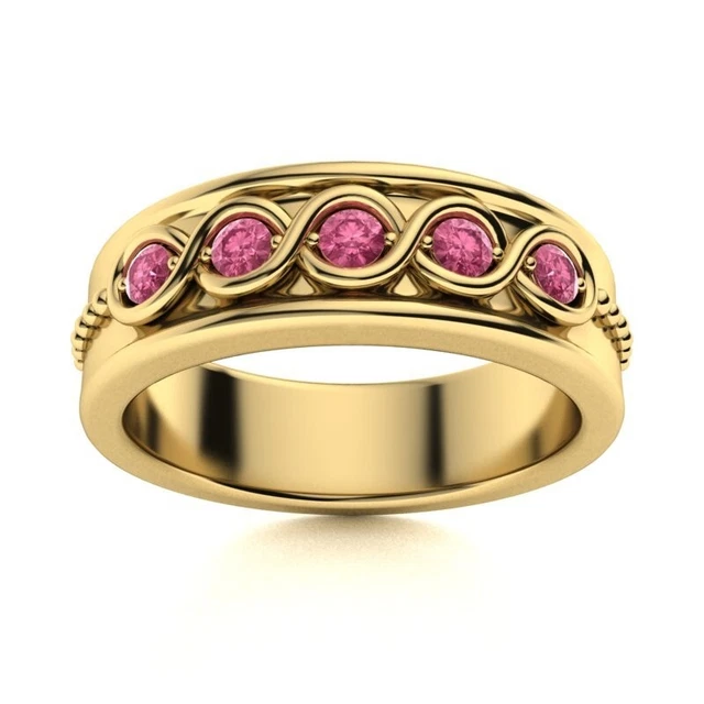 Certified 0.15 Ct Pink Sapphire Mens Wedding Anniversary Band in 14K Yellow Gold