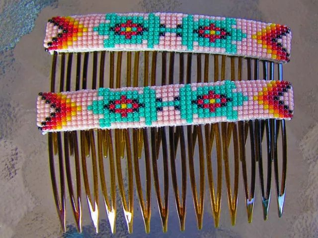 Navajo Indian Handmade Beaded Hair Combs / Barrettes "Turtles" Mrs. Nathaniel