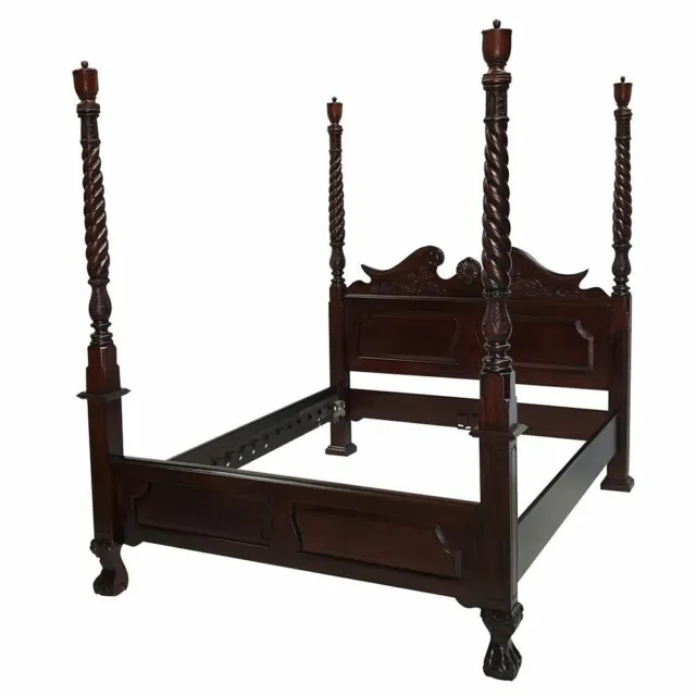 Solid Mahogany King Chippendale Four Poster Bed Antique Reproduction
