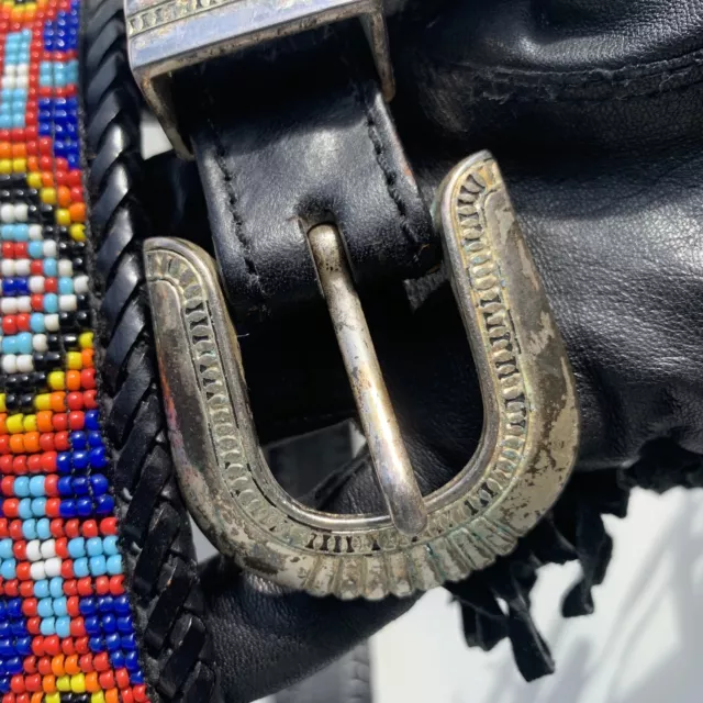 Vintage Unisex Leather & Beaded Southwestern Belt 2