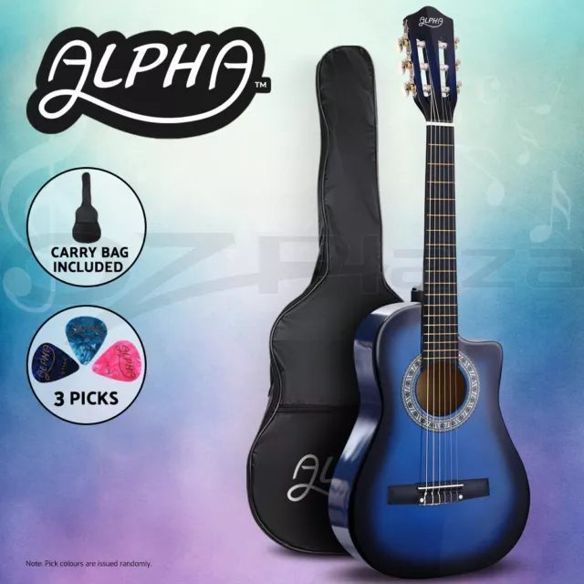 Alpha 34” Inch Guitar Classical Acoustic Cutaway Wooden Kids Gift 1/2 Size Blue