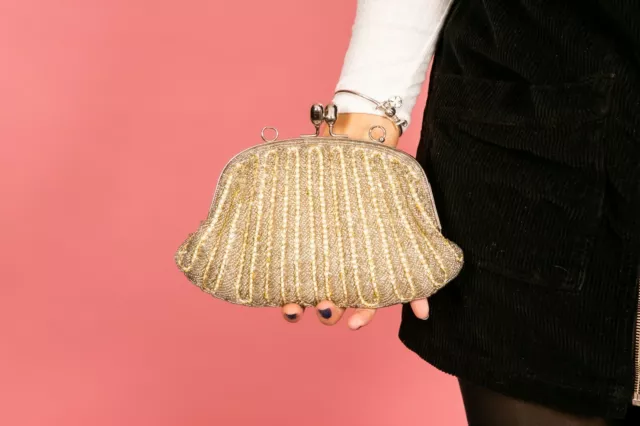 Vintage style silver & gold sequin beaded clutch bag evening bag Party Prom