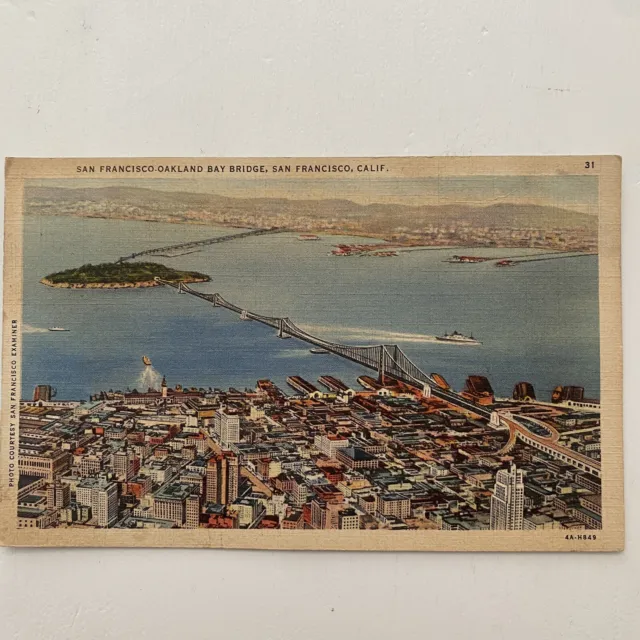 Vintage San Francisco Oakland Bay Bridge California CA Linen Postcard