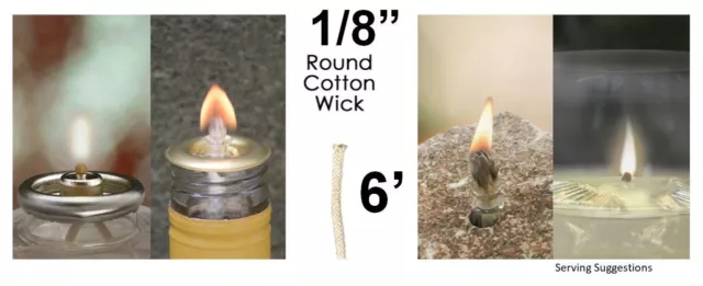 1/8 Round Cotton Wick 6' Kerosene Lantern Lamp Tiki Rock Candle Wick USA Seller