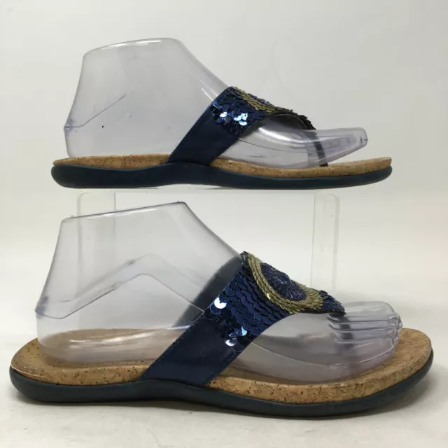 Kenneth Cole Reaction Sandal Womens 6.5B Blue On The Glam Sequin Thong Casual