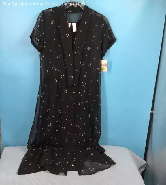 Dress Black Polka Dots Emma James by Liz Claiborne Maxi Dress Size 14 NWT
