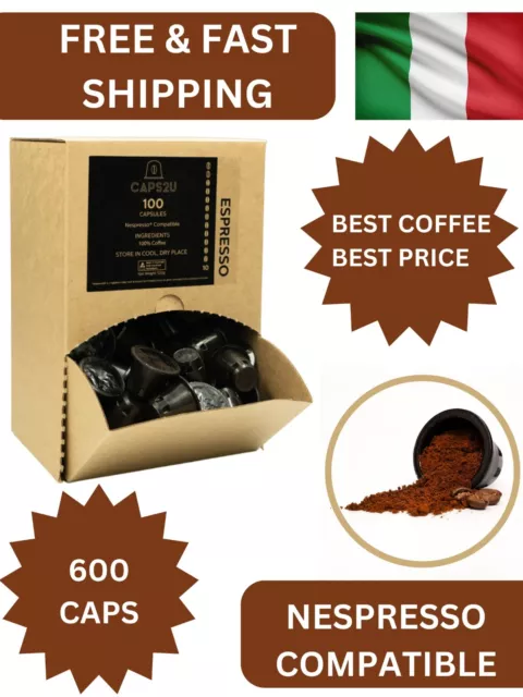 Strong Ristretto Coffee Capsules Pods Nespresso Compatible 6x100 Pack Delicious