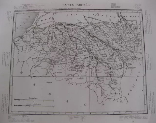 1835 Carte Atlas Géographique France Basses Pyrénées