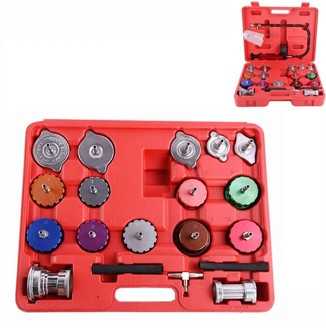 Compression Cooling System Pressure Vacuum Tester Purge Radiator Cap Kit 21pcs