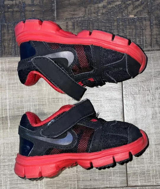 Nike Fusion ST 2 Toddler Shoes Size 4 C Hook And Loop Black Red Sneakers 457031