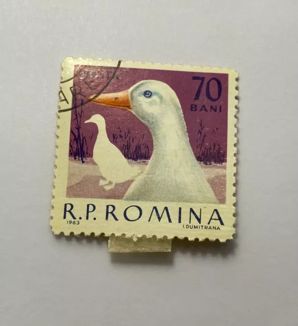 Rare - 1963 Romania Postal Stamp R.P. Romina 70 Bani Posta Mint Hinged Used.