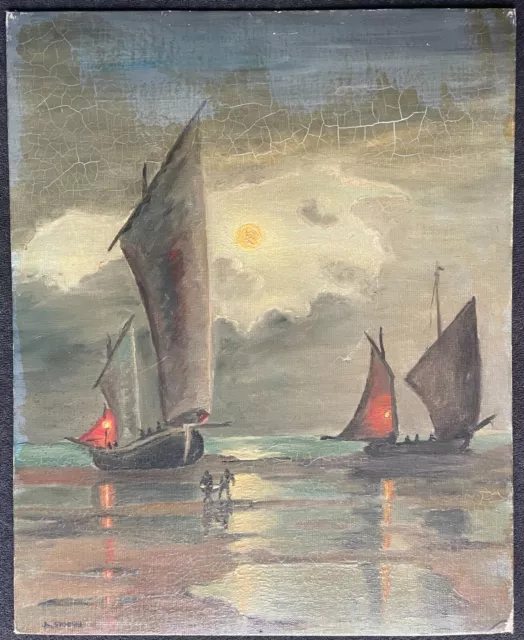 "Retour de pêche Bretagne" huile signée STORSEL c 1930