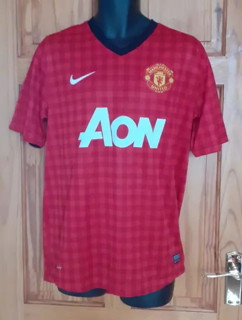 Men’s Red (Home, AON) Manchester United Football S/S Shirt, Large 2012-13 Season