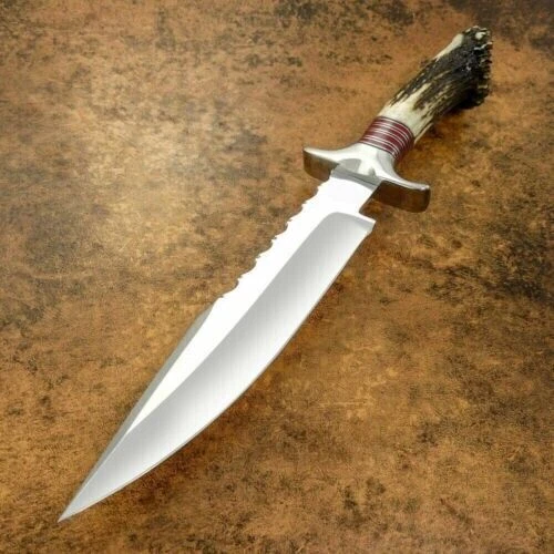 Sc Custom Handmade D2 Tool Acier Bowie Couteau De Chasse Stag Crown Antler...