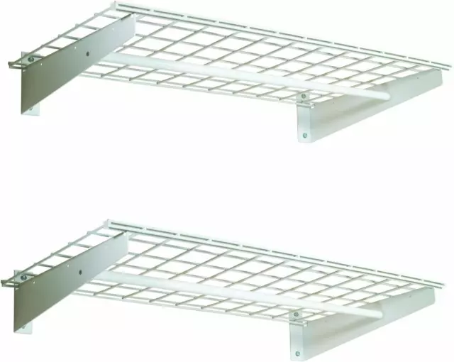HyLoft 777 Wall Shelf with Hanging Rod, 36" x 18" (2-Pack), White
