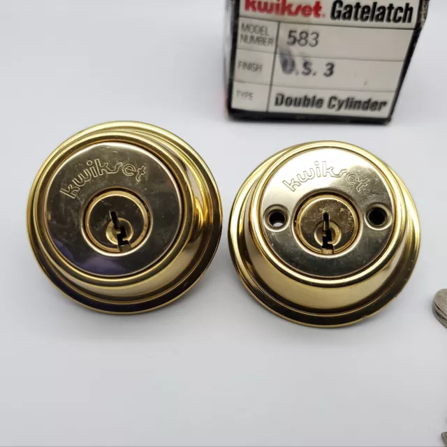 Kwikset Gatelatch Double Cylinder 583 Polished Brass 2-3/8" Backset USA Made NOS