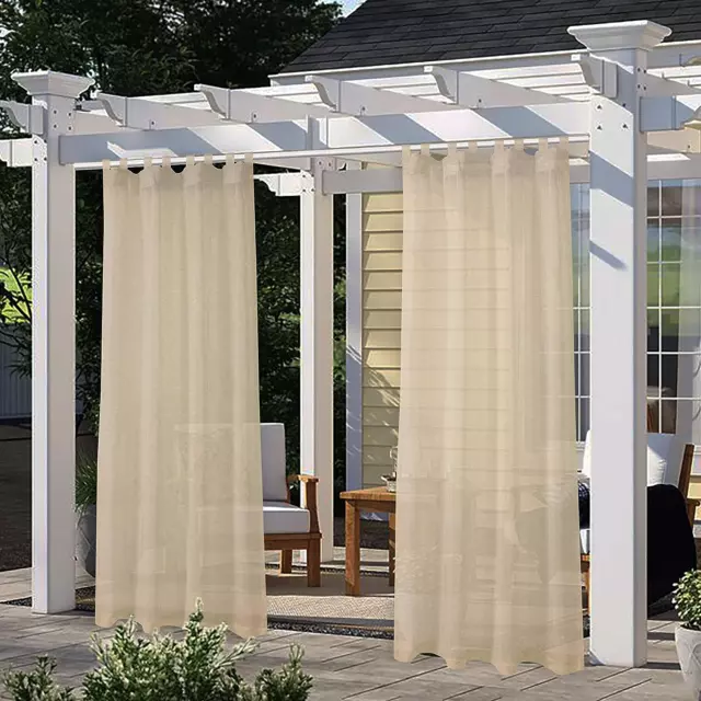 Burlap Linen Look Outdoor Curtain for Patio - 2 Panels Waterproof Tab Top