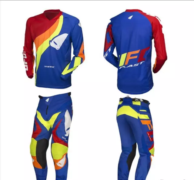 Complet Combinaison UFO Cross Enduro Trial Atv MTB Maillon + Pantalon Shade Bleu