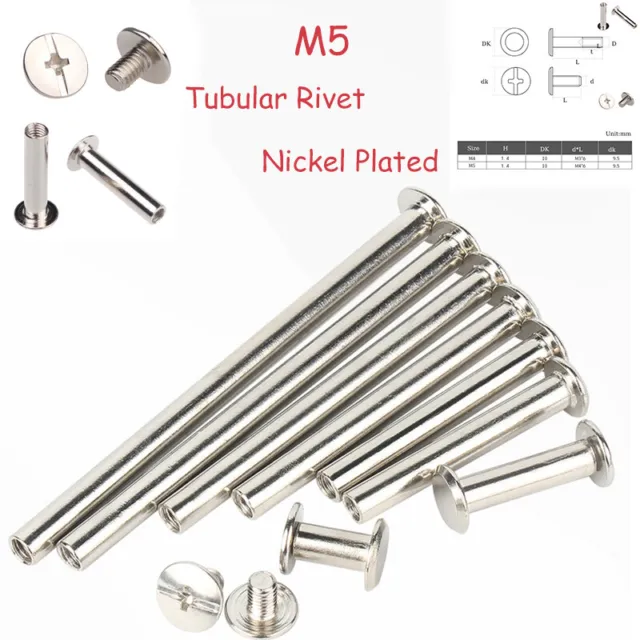Tubular Rivet M5 Truss Head Semi Hollow Rivets Nickel Plated For Bind Scrapbook