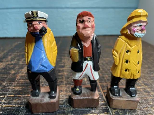 Vintage Hand Carved Wooden Sea Captain Fisherman Sailor  Nautical Figurine