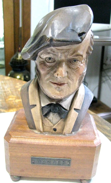 Vintage Toriart Thorens Bust of Wagner Music Box - Polychrome