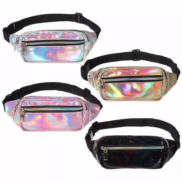 Phone Card Pocket Lase Holographic Neon PU Gym Bags Fanny Pack Waist Bags