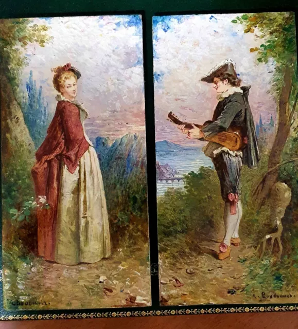 Rare Antique Pair Of Minton Tile Panels By Antonin Boullemier, Dated 1887