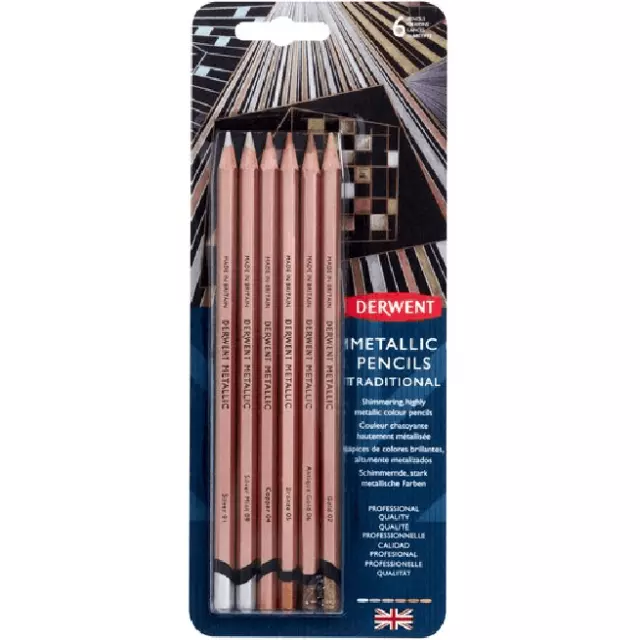 NEW Derwent Colour Pencils Metallic Traditional Colours Pack 6