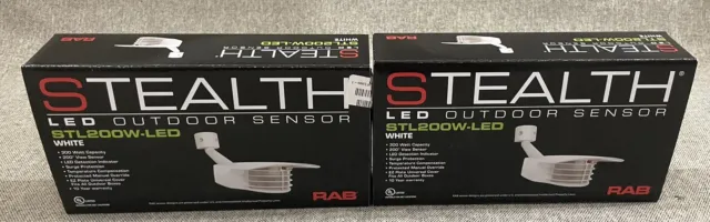 2 sets RAB Lighting Stealth STL200W Outdoor 200° Motion Sensor 1000w 120v White