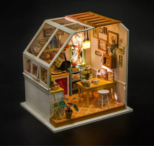 DIY LED Dollhouse Jason's Kitchen Miniature Wooden Furniture Kit Doll House Gift