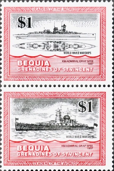 Bequia #Mi102v-Mi103v 1985 World War II Warships Admiral Graf Spree WWII [188v]