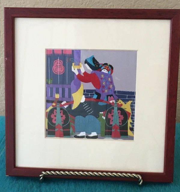 Asian Art Silk Embroidered Mother with Baby 20th Century Scene Matted and Framed Asian Art Silk Embroidered Mother with Baby 20th Century Scene Matted and Framed