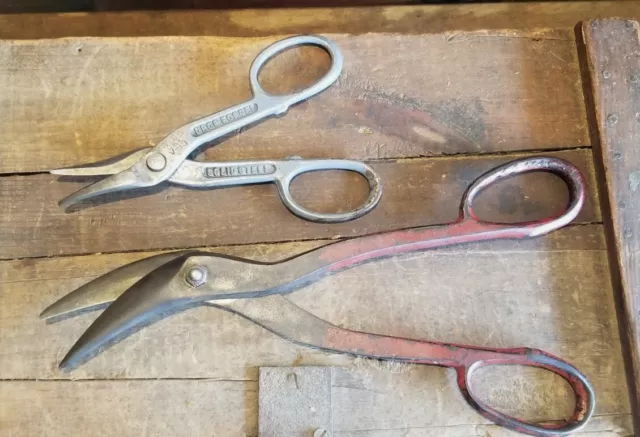 Vtg. Snips Shears Pexto #15 Hawksbill Scroll Circular & 7" WISS Straight Cutters