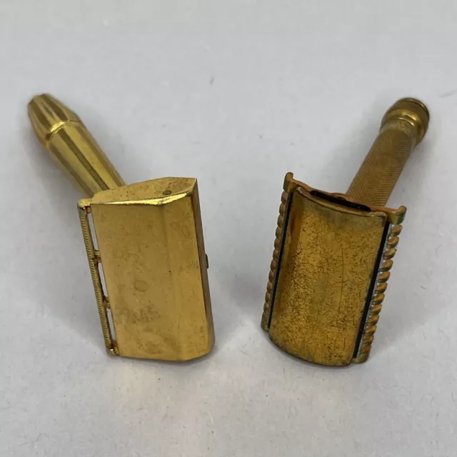 VTG Gem Micromatic & Gillette Gold Single Double Edge Safety Razor Lot of 2 USA