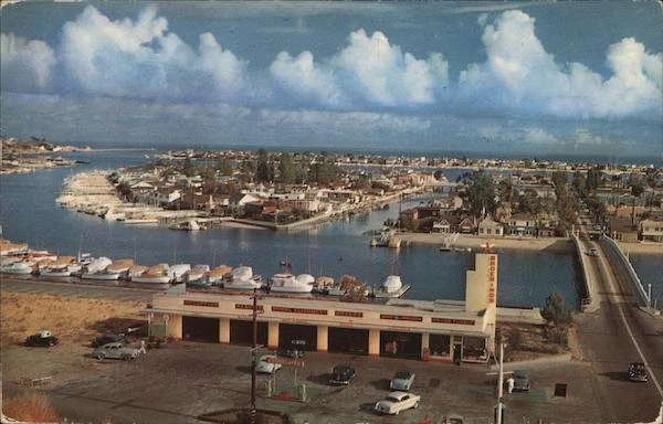 1955 Balboa Island,CA View from Irvine Terrace Orange County California Postcard