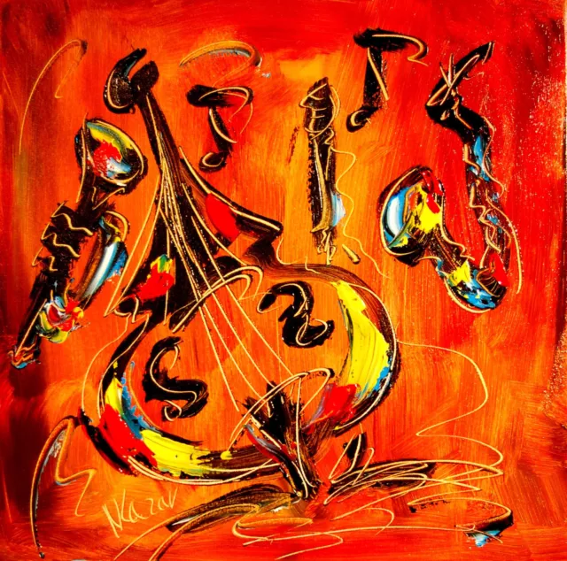 MUSIC Jazz BASS SAX  Mark Kazav  Abstract Modern CANVAS Original Oil Painting